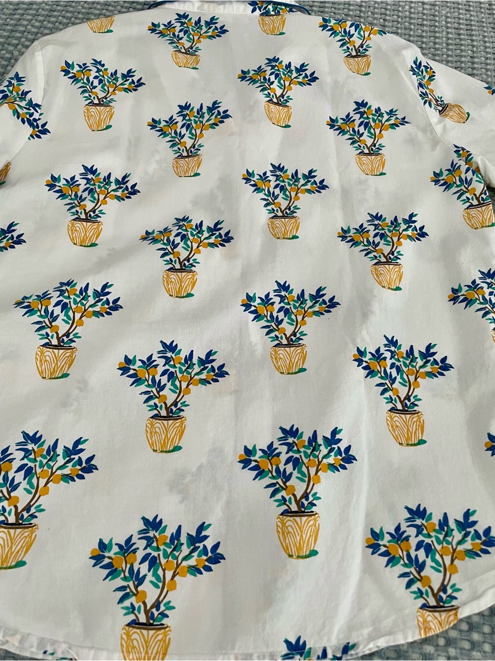 Printfesh Pajamas M Button Top Pants Lemon Tree Potted Plant Print 2 Piece SET - Picture 12 of 16